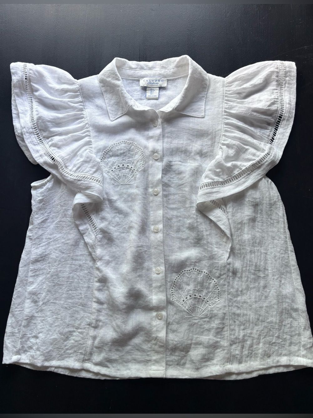 Calypso St. Barth White Embroidered Blouse Seashell Beachwear Small - Picture 2 of 9